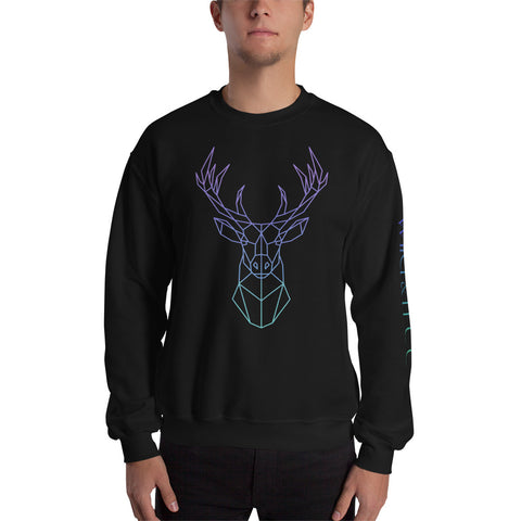 Blue & Green Gradient Deer Men's Sweatshirt Black